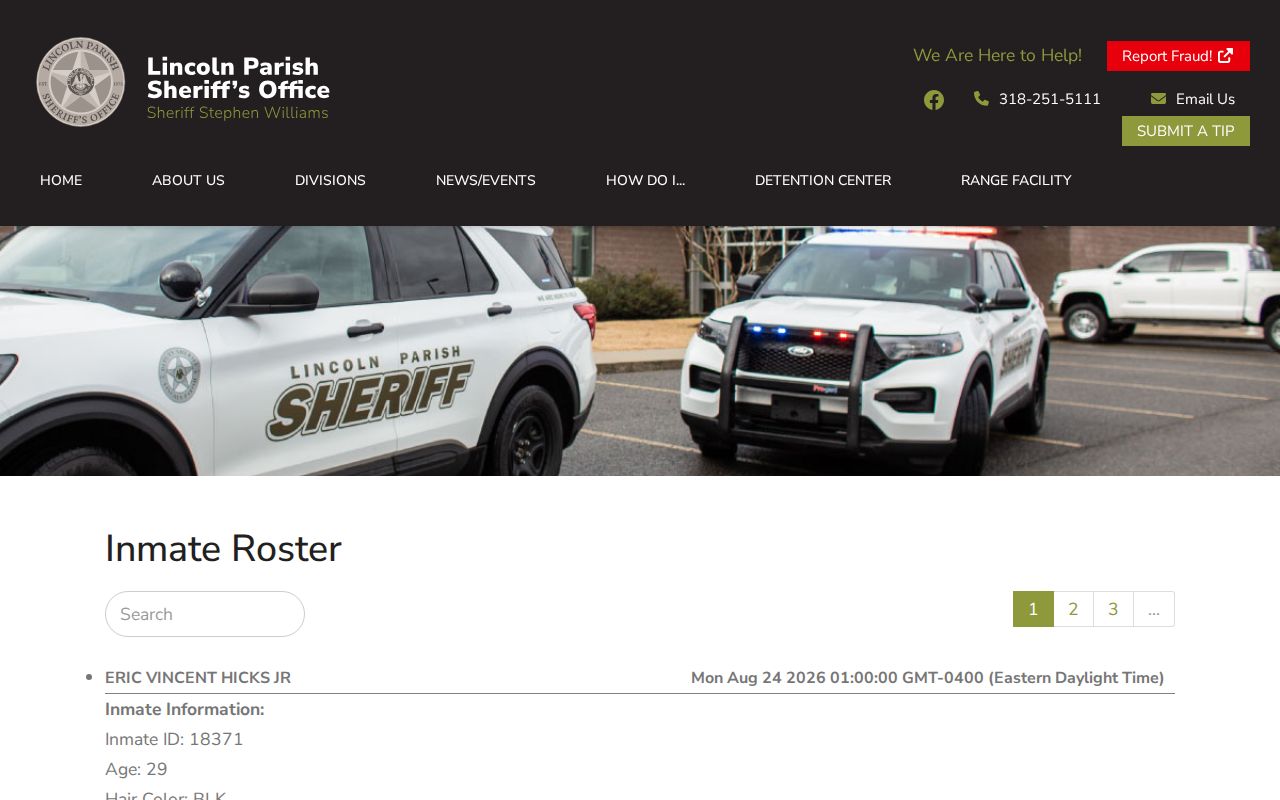 Lincoln Parish jail roster booking interface