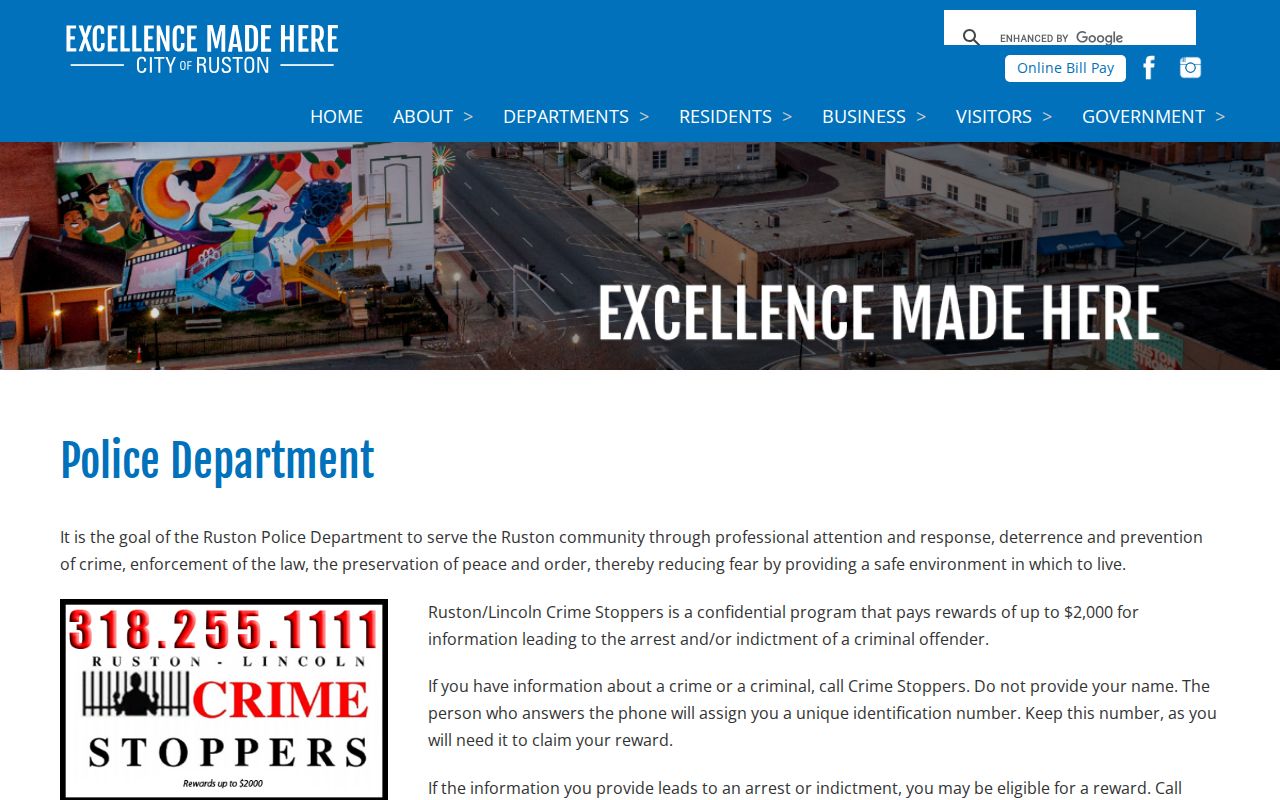 Official Ruston Police Department information page